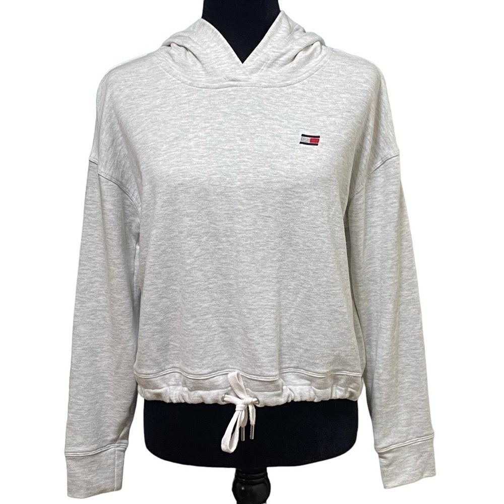 Tommy Hilfiger Sport Gray Cropped Hoodie Sweatshirt Small Logo Pullover